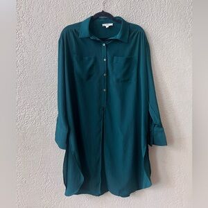 Entro Emerald Green Tunic Top/Dress Sz M-XL Side Slits Long Sleeve NWOT
